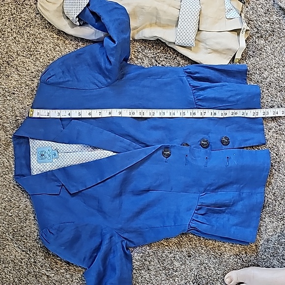 2 STUNNING CECE CROP LINEN BLAZERS blue and natural - Picture 12 of 14